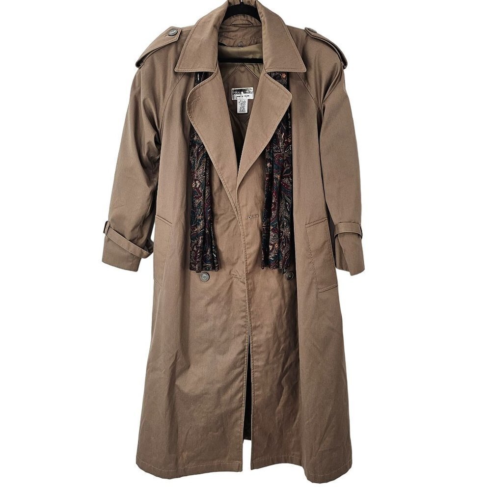 John Weitz Tan Trench Coat Designer Quiet Luxury Rain Overcoat Jacket Poland